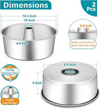 E-far Angel Food Cake Pan Set of 2, 10-Inch Stainless Steel Tube Pan for Baking Pound Chiffon Cake, One-piece Design & Non-toxic, Dishwasher Safe
