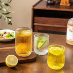Ribbed Drinking Glasses 8pcs, Rocks Drinking Glasses 12oz and 10oz, Tumbler Glasses Cup Set for Wedding, Party, Christmas Gift, Clear