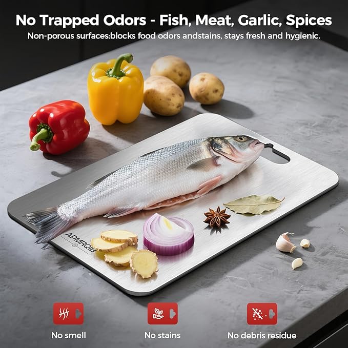 Titanium Cutting Board, 100% Pure Titanium Cutting Boards for Kitchen, Double Sided Non Toxic Cutting Board, Hygiene Durable Dishwasher Safe 13 ”× 8 ” (L)