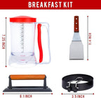Eggssentials Griddle Breakfast Kit Compatible with Blackstone Griddle, Pancake Batter Dispenser, Bacon Press, 4 Egg Rings & Stainless Steel Spatula - Best for Indoor-Outdoor Cooking.