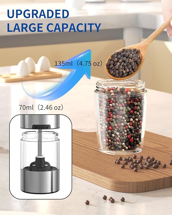 CIRCLE JOY Gravity Electric Salt and Pepper Grinder Set Automatic Salt and Pepper Grinder Set with LED Light, Battery Operated, Adjustable Coarseness, Large Capacity, for Home Kitchen BBQ, Green