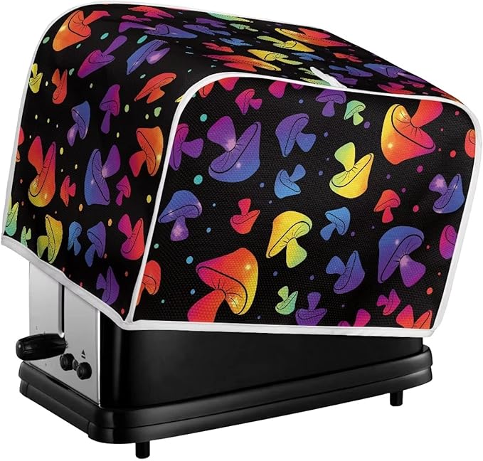 JEOCODY Colorful Mushroom Toaster Fabric Quilted 2 Slice Toaster Appliance Dust-proof Cover for Kitchen Small Appliance Dust Cover and Fingerprint Protection