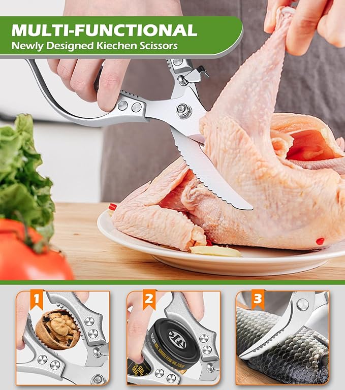 Poultry Shears – Heavy Duty Kitchen Shears & Multipurpose Kitchen Scissors for Meat, Chicken, Fish & Vegetables, High Carbon Stainless Steel, Safety Lock, Dishwasher Safe