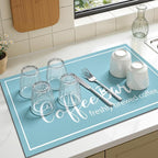 Findosom Dish Drying Mat, 12"x 20" Super Absorbent & Hide Stain Coffee Mat, Cuttable Drying Mat for Kitchen Counter, Coffee Bar Accessories, Under Dish Rack, Coffee Maker, Espresso Machine, Blue