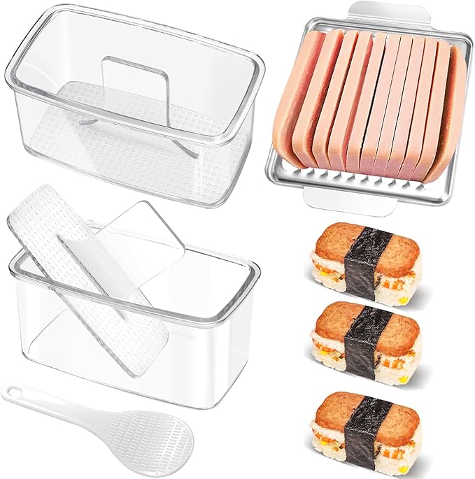 Musubi Press Mold Kit with Slicer for SPAM, 2 Pack Hawaiian Sushi Rice Press Maker for Onigiri (Non-Stick, Easy Clean)