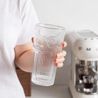 INSETLAN 20oz Ribbed & Floral Glasses Drinking Set of 6- Clear Glass Tumbler, Reusable Glass Cups for Iced Coffee, Water, Beer, Smoothies, Tea, and Juice – Perfect for Party and Daily Use