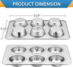 E-far Muffin Pan Set of 3, Stainless Steel Muffin Pan Tin for Baking, 6-Cup Metal Cupcake Pan Tray, Non-toxic & Healthy, Oven & Dishwasher Safe, Regular Size - 11.44 x 7.12 x 1.25 inch