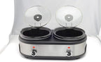Courant Double Slow Cooker 2.5 Quart Crock each, 5.0 Quart Total Pots, with Individual Easy Cooking Options, Dishwasher Safe Stainproof Stoneware Pots and Glass Lids, Stainless Steel