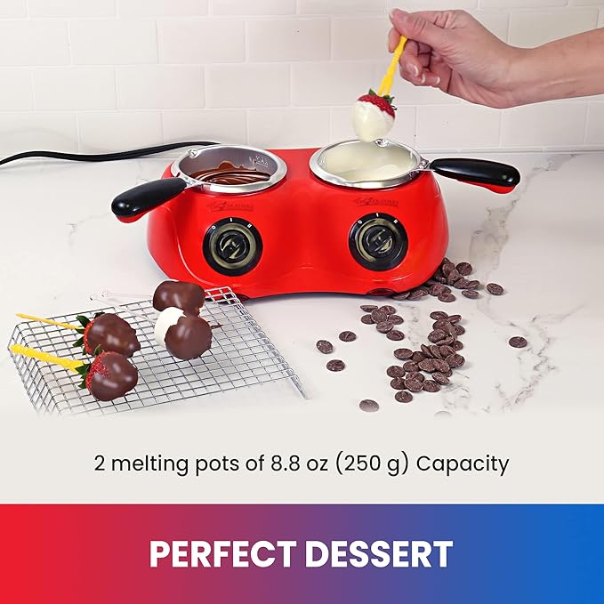 Total Chef Chocolate Melter Pot with 100+ Piece Accessory Kit 17.6 oz (500 g) Capacity Perfect for Fondue Set Dual Melting Pots Candy Making and Desserts Ideal for Celebrations Date Nights Red