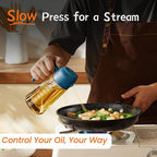 TrendPlain 16oz/470ml Glass Olive Oil Sprayer for Cooking – 2 in 1 Olive Oil Dispenser Bottle for Kitchen Gadgets and Air Fryer Accessories, Salad, BBQ - Black & Navy