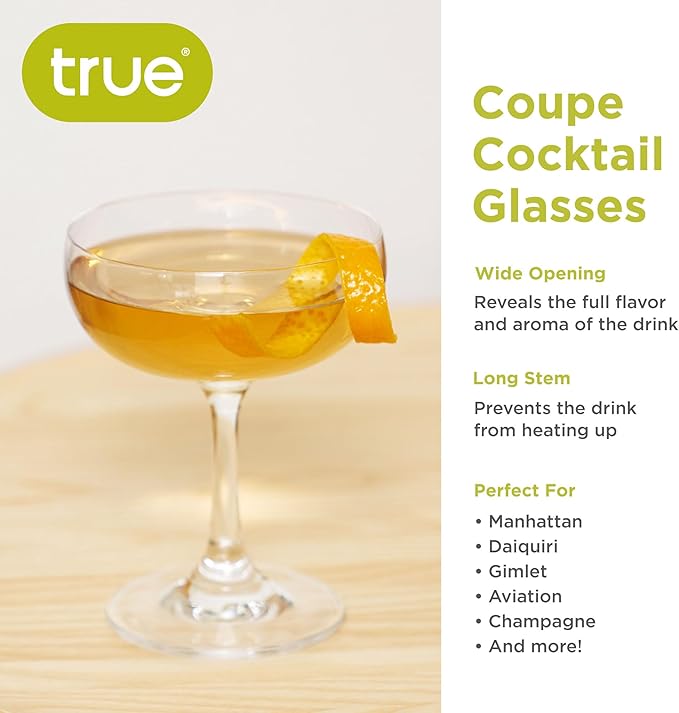 True Coupe Glass, Martini Glasses for Cocktail Party, Perfect for Espresso Martini, Manhattan, Champagne, Elegant 7 oz Glassware for Home Bars, Wedding Gifts, Margarita Glasses Set of 4