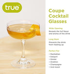 True Coupe Glass, Martini Glasses for Cocktail Party, Perfect for Espresso Martini, Manhattan, Champagne, Elegant 7 oz Glassware for Home Bars, Wedding Gifts, Margarita Glasses Set of 4
