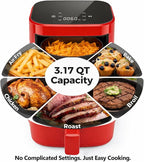Simple Deluxe 8-in-1 Air Fryer 3 Qt, Digital Preset Airfryer with Overheat Protection and Auto Shut-Off, Nonstick and Dishwasher-Safe Basket for Fries, Bake, Roast, 60-Min Timer, Max 400°F, 800W, Red