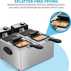 Pukomc Electric Double Deep Fryer with 2 Baskets & Lids, 3L Stainless Steel Removable Double Fryer,Temperature Control,Overheat Protection,3000W