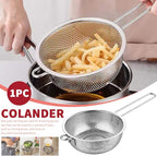 Stainless Steel Colander Fine Mesh Colander with Long Handle Micro-Perforated Colander Metal Strainer Kitchen Food Strainer for Fried Food Vegetable Fruit