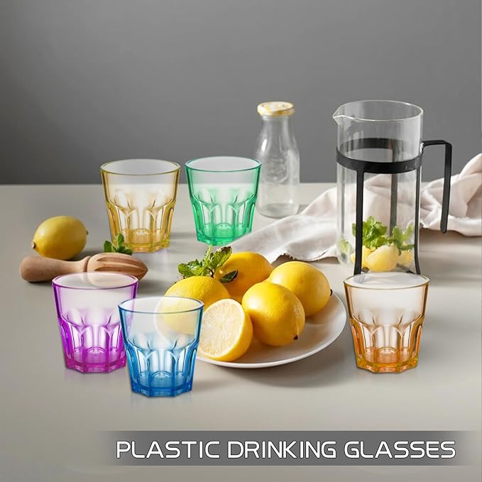 6Pcs Plastic Drinking Glasses, XJMWXHFC Acrylic Glasses Drinkware, Unbreakable Tumblers Drinking Glass, Multi-color Cups Reusable Glassware for Kitchen Cocktail Picnic Party Juice Whiskey Wine (160ml)