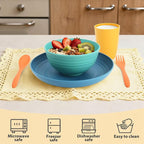 Wheat Straw Dinnerware Sets, 20 PCS Service for 4, Dishwasher & Microwave Safe Kids Plates and Bowls Sets, Unbreakable Lightweight Outdoor Camping Dishes - Multicolor