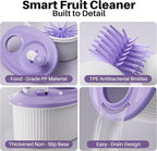 JOYMOOP Fruit Washer Spinner, Fruit Cleaner Spinner with Crank Handle, Hands-Free Fruit & Vegetable Washing Bowl, Manual Fruit Scrubber, No Electricity, Light Lavender