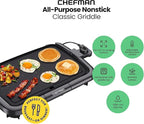 Chefman Electric Griddle with Removable Temperature Control, Immersible Flat Top Grill, Burger, Eggs, Pancake Griddle, Nonstick Easy Clean Cooking Surface, Slide Out Drip Tray, 10 x 16 Inch