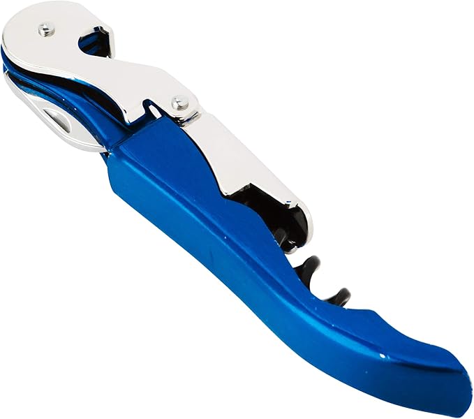 True Truetap Double Hinged Waiter's Corkscrew Wine Opener, Stainless Steel Wine Bottle Opener with Built In Foil Cutter, Home Bar Tools, Bar Cart Accessories, Wedding Gifts, Set of 1, Metallic Blue