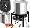 80QT Crawfish Boiler Kit, Waterproof Cover & 18-inch Skimmer, 110,000BTU Propane Burner Stove, 0-20PSIG Regulator, Aluminum Seafood Boil Pot, Crab Boil Pot with Basket