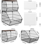 Wawocs 2 Tier Stackable Wall Mounted Hanging Basket, Fruit Basket for Kitchen Counter, Storage Bin with Wood Lid, Onion Storage, Fruit and Vegetable Storage, Countertop Organizer
