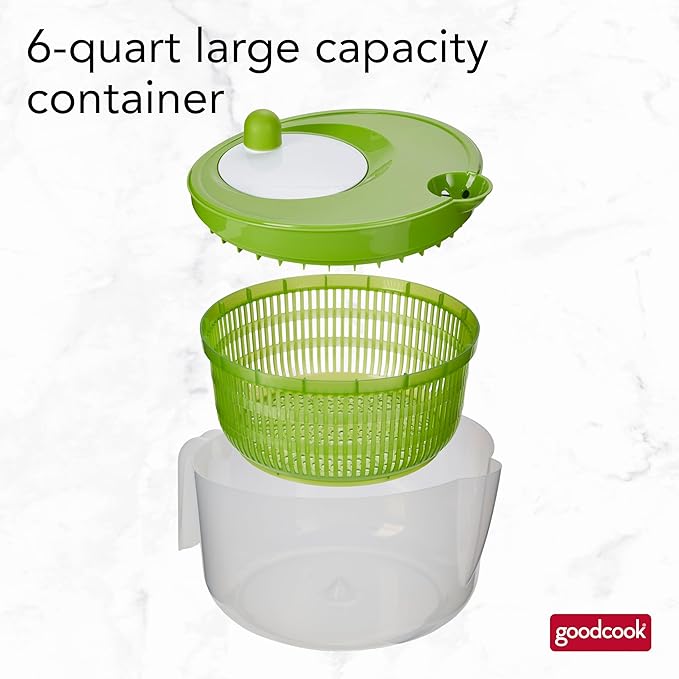 GoodCook Deluxe Salad Spinner - 5 Qt. Capacity, Easy Turn Knob, Built-In Pour Spout, Multi-Use Basket, Durable and Dishwasher Safe, Large Salad Spinner, Kitchen Essentials