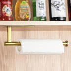 ASTOFLI Paper Towel Holder Under Cabinet No Drilling, Self Adhesive Paper Towel Holder Wall Mount for Kitchen Rack, Under Counter Napin Holder No Drill, RV, 304 Stainless Steel, Gold Brass 2 Pack