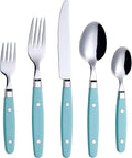 ANNOVA Silverware Set, Retro/Rivet Colorful Stainless Steel Tableware Kitchen Flatware Set Utensils, Includes Dinner Knives, Forks, Spoons, Salad Forks & Dessert Spoons (Turquoise, 20 Pieces)