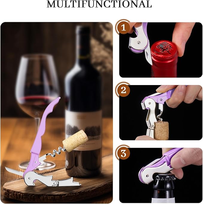 HYZ 2-Pack Wine Opener Waiter Corkscrew, Professional Wine Key for Servers, Bartender with Foil Cutter, Manual Wine Bottle Opener Double Hinged (Lilac)
