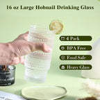 Large Capacity 16 oz Hobnail Drinking Glasses Set of 4, Vintage Glassware Drinking Glasses, Clear Water Glasses Tumbler, Cups for Kitchen, Juice, Beer, Cocktail, Whiskey
