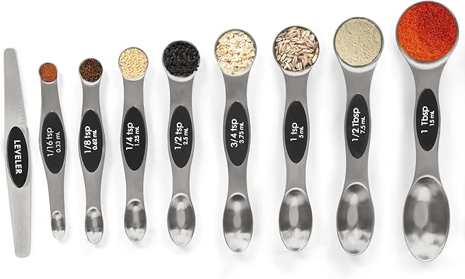 Magnetic Measuring Spoons Set Stainless Steel with Leveler-9pcs Stackable Metal Tablespoon Measure Spoon for Baking-Measuring Cups and Spoon Set Kitchen Gadgets Apartment Essentials Fits in Spice Jars