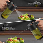 2-IN-1 500ml/17oz Light-Blocking Dark Oil Sprayer for Cooking with Sticker, Dark Green Glass Olive Oil Dispenser Bottle for Kitchen, Even Spray with Portion Control, Perfect for Air Fryer, BBQ - Black