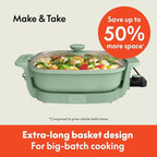 bella Make & Take Electric Skillet, Fits-anywhere™ kitchenware, EverGood™ Ceramic Coating, Adjustable Temperature & Dishwasher-Safe Tempered Glass Lid, Cast Aluminum Base, 1200 Watt, Seaglass