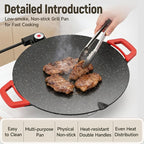 Non-Stick Electric Indoor Grill Pan, Large Round Electric Griddle & Smokeless Korean BBQ Grill Indoor - fast heating, portable, for burgers, pancakes & stovetop use (Large)