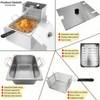 Electric Deep Fryer 10L/10.5QT Stainless Steel Single Tank Commercial Fryer with Basket, 1700W 110V Countertop Deep Fryer for Home Kitchen and Restaurant Use with Oil Thermometer & Temperature Control