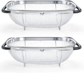 Suwimut 2 Pack Over the Sink Oval Colander for Kitchen, Stainless Steel Fine Mesh 6 Quart Strainer Basket with Expandable Rubber Grip Handles for Straining, Draining, Rinsing Fruits, Vegetables