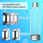 PHILIPS Carbonating Bottles ADD916/37, 1L Twin Pack Reusable PET Sparkling Water Bottles Compatible Sparkling Water Maker, 2 Pack for ADD4902BKOQ/37, ADD4902WHOQ/37 and ADD4901GROQ/37, ADD4901BKOQ/37