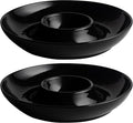 LEHAHA Porcelain Chip and Dip tray, set of 2, Ceramic Divided Serving Tray for Parties, Round Dip Platter and Salsa bowl Perfect for chips, salsa, candy, olives, nuts, fruit and veggies, Bright Black