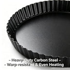 10 Inch Nonstick Tart Pan with Removable Bottom, Carbon Steel Quiche and Pie Pan- 1.1-Inch Depth, Fluted Edges for Baking Tarts, Quiches, Mousse Cakes, and Desserts