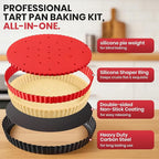 Tart Pan Kit,9 Inch Tart Pans with Removable Bottom,Non-stick Fluted Quiche Pan with Silicone Crust Shaper,Pie Weights,Brush,Sponges,Quiche Baking Dish Tart Molds For Baking Fruit Tarts,Pies & Quiches
