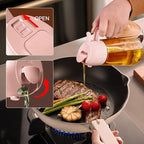 YARRAMATE 16oz/470ml Glass Olive Oil Sprayer for Cooking with Stickers, 2 in 1 Oil Dispenser for Kitchen Gadgets, Food Grade Premium Spray Bottle for Salad, Frying, BBQ (PeachPink)
