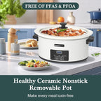 HOMECOOKIN 8-Quart Programmable Slow Cooker with Timer Keep Warm - Small Kitchen Appliance for Family Dinners - Serves 6+ People (White)