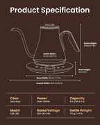 INTASTING Electric Kettle, Gooseneck Electric Kettle, ±1℉ Temperature Control, BPA-Free Stainless Steel Inner, Quick Heating, for Pour Over Coffee, Brew Tea, Boil Hot Water, 1500W/0.9L Dark Grey