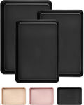 Professional Non-Stick Baking Sheets Set, 3-Piece Heavy Duty Carbon Steel Cookie Sheets with Oven Safe & Even Heating for Baking, Roasting, Cooking (Black)