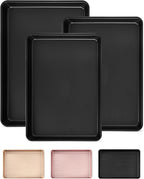 Professional Non-Stick Baking Sheets Set, 3-Piece Heavy Duty Carbon Steel Cookie Sheets with Oven Safe & Even Heating for Baking, Roasting, Cooking (Black)
