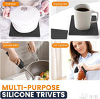 Silicone Trivet Mats 4 Heat Resistant Pot Holders Multipurpose Non-Slip Hot Pads for Kitchen Potholders, Drying mat, Jar Opener, Spoon Holder, Coaster.(Dark Black)