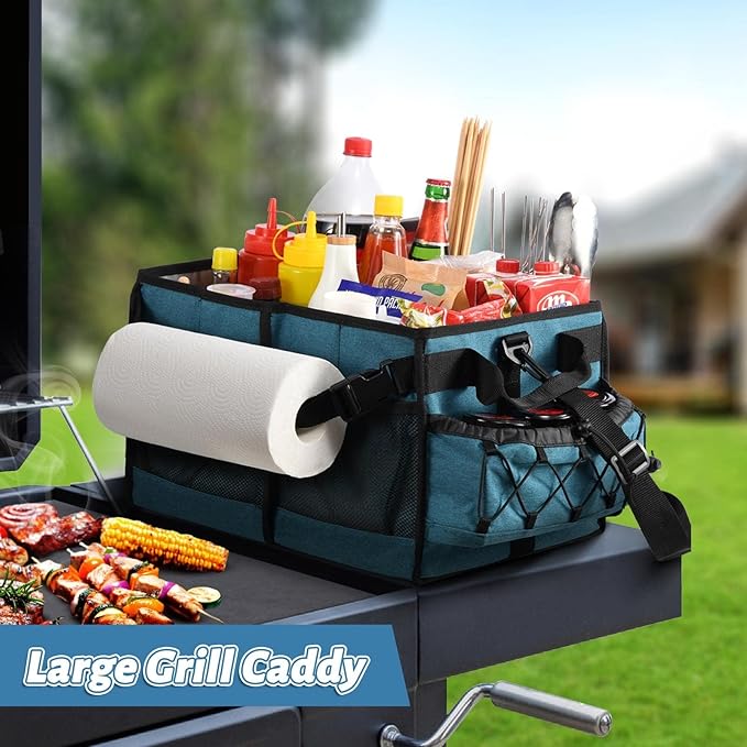 Lorbro Grill Caddy, BBQ Caddy with Paper Towel Holder, Portable Picnic Basket for Utensil and Condiment, Barbecue Grilling Tool Accessories Storage Organizer for Outdoor Griddle, Tailgate, Camping, RV