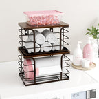 2 Pack Extra Large Pantry Baskets with Bamboo Top,Stainless Steel Trash Bag Dispenser for Kitchen Sink and Laundry Room Organization,Brown