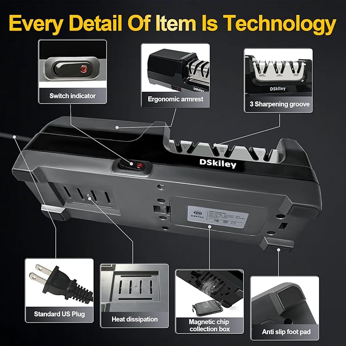 Electric Knife Sharpener for Kitchen – Professional 3-Stage 100% Diamond System with 20° Precision Angle, Fast Sharpening to Restore & Polish Chef Knives (Silver)